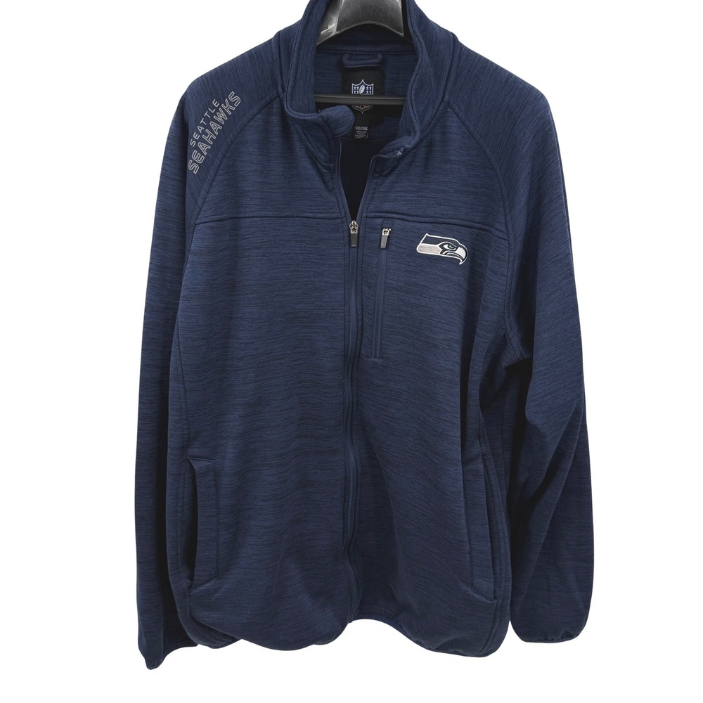 NFL Seattle Seahawks Mens XXL Navy Blue Full Zip Fleece Jacket Space Dye Logo